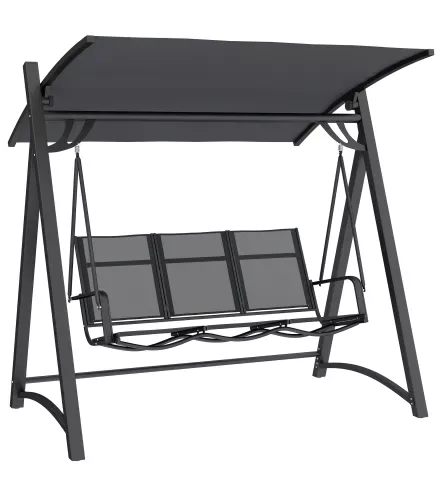 Columpio de Jardín de 3 Plazas con Techo Ajustable UPF50+ Asiento Transpirable Carga 360 kg 188x130x183 cm Gris