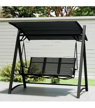 Columpio de Jardín de 3 Plazas con Techo Ajustable UPF50+ Asiento Transpirable Carga 360 kg 188x130x183 cm Gris