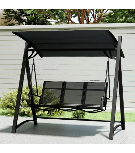 Columpio de Jardín de 3 Plazas con Techo Ajustable UPF50+ Asiento Transpirable Carga 360 kg 188x130x183 cm Gris