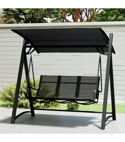 Columpio de Jardín de 3 Plazas con Techo Ajustable UPF50+ Asiento Transpirable Carga 360 kg 188x130x183 cm Gris