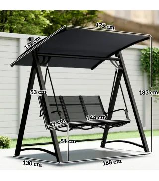 Columpio de Jardín de 3 Plazas con Techo Ajustable UPF50+ Asiento Transpirable Carga 360 kg 188x130x183 cm Gris