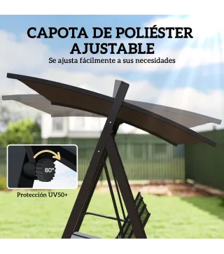 Columpio de Jardín de 3 Plazas con Techo Ajustable UPF50+ Asiento Transpirable Carga 360 kg 188x130x183 cm Gris