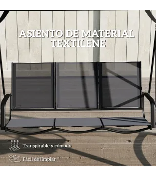 Columpio de Jardín de 3 Plazas con Techo Ajustable UPF50+ Asiento Transpirable Carga 360 kg 188x130x183 cm Gris
