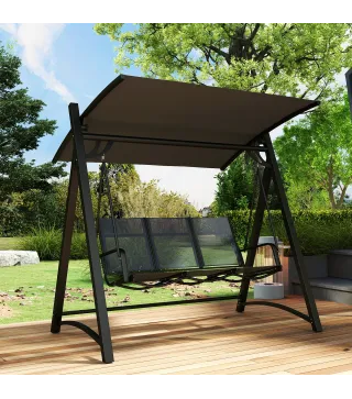 Columpio de Jardín de 3 Plazas con Techo Ajustable UPF50+ Asiento Transpirable Carga 360 kg 188x130x183 cm Gris