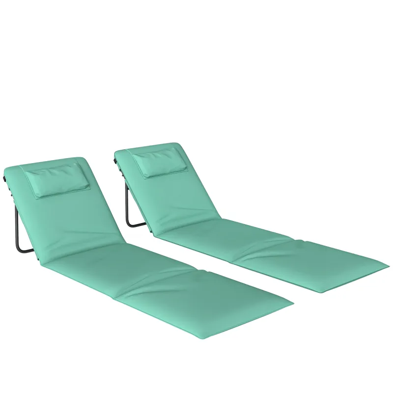 Conjunto de 2 Esterillas de Playa Plegable con Respaldo Ajustable Reposacabezas Acolchado 146x50x2 cm Verde