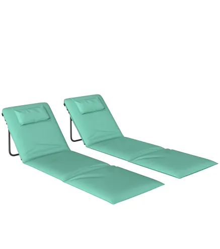 Conjunto de 2 Esterillas de Playa Plegable con Respaldo Ajustable Reposacabezas Acolchado 146x50x2 cm Verde
