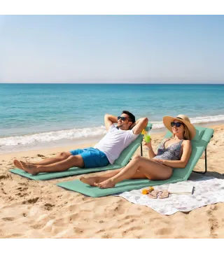 Conjunto de 2 Esterillas de Playa Plegable con Respaldo Ajustable Reposacabezas Acolchado 146x50x2 cm Verde