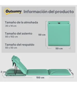 Conjunto de 2 Esterillas de Playa Plegable con Respaldo Ajustable Reposacabezas Acolchado 146x50x2 cm Verde