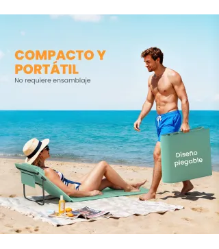 Conjunto de 2 Esterillas de Playa Plegable con Respaldo Ajustable Reposacabezas Acolchado 146x50x2 cm Verde