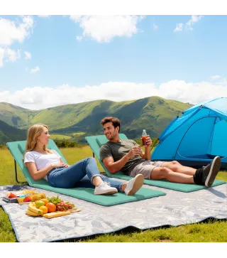 Conjunto de 2 Esterillas de Playa Plegable con Respaldo Ajustable Reposacabezas Acolchado 146x50x2 cm Verde