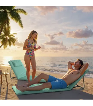 Conjunto de 2 Esterillas de Playa Plegable con Respaldo Ajustable Reposacabezas Acolchado 146x50x2 cm Verde