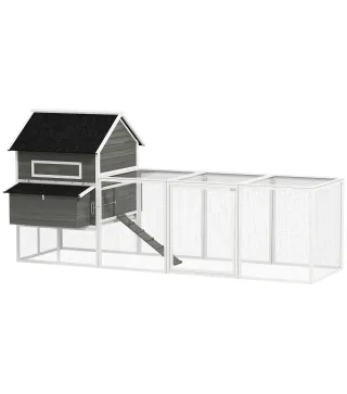 Gallinero Madera Grande Exterior con 2 Nidos Corral Techo Asfáltico Bandeja Extraíble Rampa 347x160x150 cm Gris Oscuro