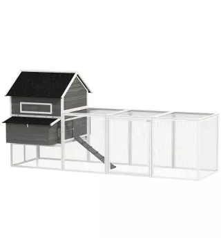 Gallinero Madera Grande Exterior con 2 Nidos Corral Techo Asfáltico Bandeja Extraíble Rampa 347x160x150 cm Gris Oscuro
