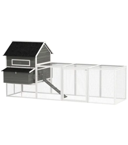 Gallinero Madera Grande Exterior con 2 Nidos Corral Techo Asfáltico Bandeja Extraíble Rampa 347x160x150 cm Gris Oscuro