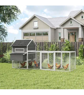 Gallinero Madera Grande Exterior con 2 Nidos Corral Techo Asfáltico Bandeja Extraíble Rampa 347x160x150 cm Gris Oscuro