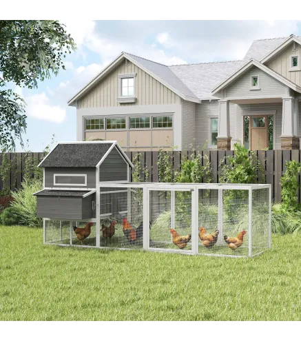 Gallinero Madera Grande Exterior con 2 Nidos Corral Techo Asfáltico Bandeja Extraíble Rampa 347x160x150 cm Gris Oscuro