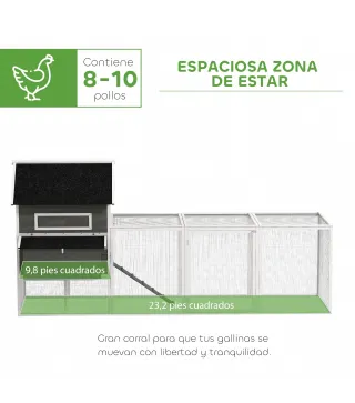 Gallinero Madera Grande Exterior con 2 Nidos Corral Techo Asfáltico Bandeja Extraíble Rampa 347x160x150 cm Gris Oscuro