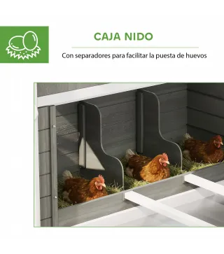 Gallinero Madera Grande Exterior con 2 Nidos Corral Techo Asfáltico Bandeja Extraíble Rampa 347x160x150 cm Gris Oscuro