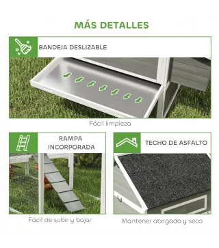 Gallinero Madera Grande Exterior con 2 Nidos Corral Techo Asfáltico Bandeja Extraíble Rampa 347x160x150 cm Gris Oscuro