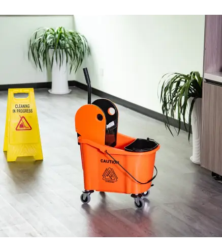 Cubo de Fregona con Ruedas 36L Carro de Limpieza con Escurridor de Presión y 2 Cubetas Separadas 54x41x91,5cm Naranja
