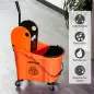 Cubo de Fregona con Ruedas 36L Carro de Limpieza con Escurridor de Presión y 2 Cubetas Separadas 54x41x91,5cm Naranja