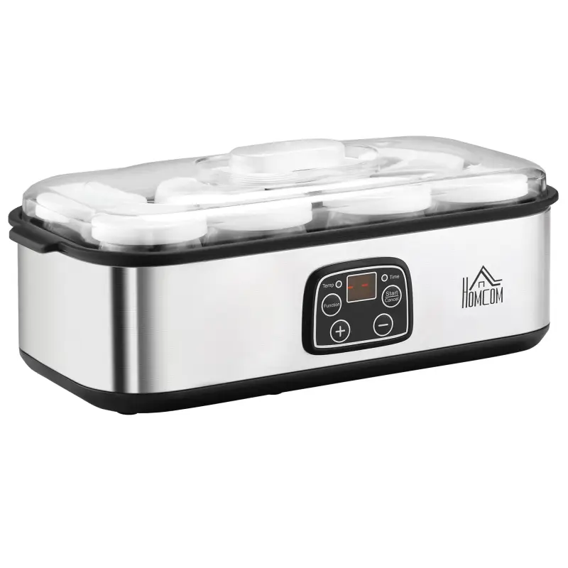 Yogurtera 30W Capacidad 1,44L con 8 Tarros de Cristal de 180 ml Termostato Ajustable Temporizador de 1-48 Horas y Apagado Automá