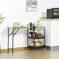 Carro de Cocina con Ruedas Carrito Auxiliar con Estantes de 3 Niveles Hoja Abatible y 2 Portavasos Multiusos para Comedor 118x36