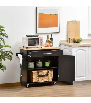 Carrito de Cocina con Armario con Puertas y Estante Interior Ajustable Cajón Barra y Especiero Móvil Aparador Auxiliar c