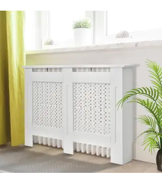 Cubre Radiadores, 111.5x19x82 cm, Cubierta para Radiador Moderna de MDF, con Estante Superior y Listones, para Salón, Dormitorio
