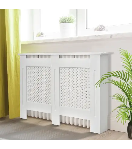 Cubre Radiadores, 111.5x19x82 cm, Cubierta para Radiador Moderna de MDF, con Estante Superior y Listones, para Salón, Do