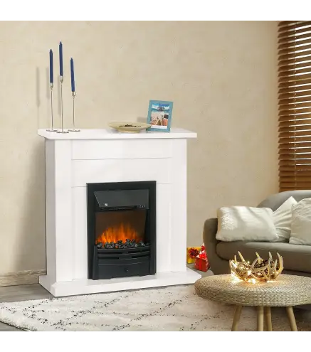 Chimenea Eléctrica Decorativa con 2 Configuraciones de Calor Temporizador y Llama Regulable 102x30x95cm Blanco