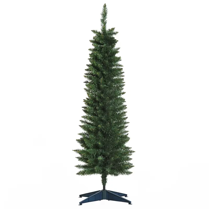 Árbol de Navidad Artificial Estrecho 150 cm con 294 Ramas y Base Desmontable Fácil de Montar Verde