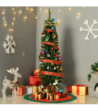 Árbol de Navidad Artificial Estrecho 150 cm con 294 Ramas y Base Desmontable Fácil de Montar Verde