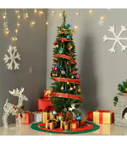 Árbol de Navidad Artificial Estrecho 150 cm con 294 Ramas y Base Desmontable Fácil de Montar Verde