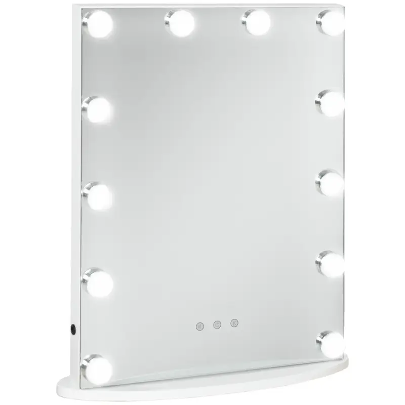 Espejo de Maquillaje Estilo Hollywood Espejo de Tocador Táctil con 12 Luces LED Ajustables 41,5x13,5x51 cm Blanco