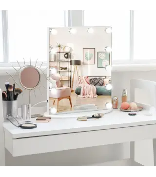 Espejo de Maquillaje Estilo Hollywood Espejo de Tocador Táctil con 12 Luces LED Ajustables 41,5x13,5x51 cm Blanco