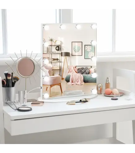 Espejo de Maquillaje Estilo Hollywood Espejo de Tocador Táctil con 12 Luces LED Ajustables 41,5x13,5x51 cm Blanco