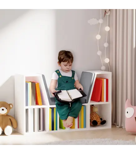 Estantería Librería con Asiento 6 Cubo Librería Original Infantil Zapatero con Cojín Estante con Banco Multiusos 102x30x61cm