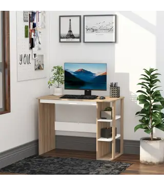 Mesa de Escritorio 2 en 1 con Estante de 3 Niveles Gran Superficie Espacio Almacenaje Amplio Mesa de Oficina Dormitorio Estudio