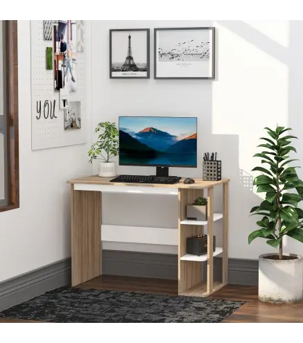 Mesa de Escritorio 2 en 1 con Estante de 3 Niveles Gran Superficie Espacio Almacenaje Amplio Mesa de Oficina Dormitorio Estudio