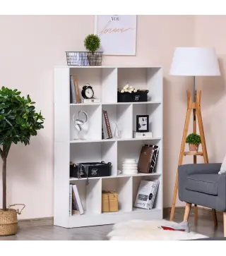 Estantería Librería de 4 Niveles con 10 Compartimentos Estantes de Almacenaje Multiusos 100x23,8x140 cm Blanco