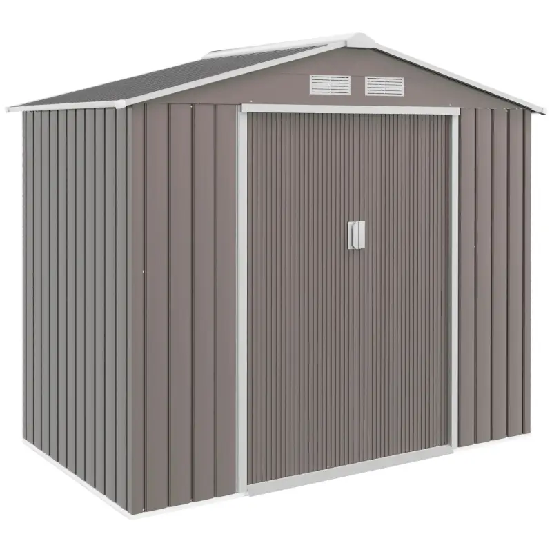 Caseta de Jardín 213x130x185 cm Cobertizo Metálico de Exterior para Almacenamiento de Herramientas Gris Caseta de Jardín 213x130x185 cm Cobertizo Metálico de Exterior para Almacenamiento de Herramientas Gris