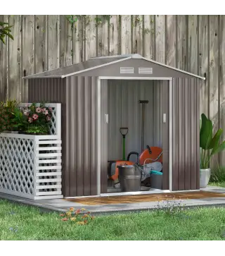 Caseta de Jardín 213x130x185 cm Cobertizo Metálico de Exterior para Almacenamiento de Herramientas Gris