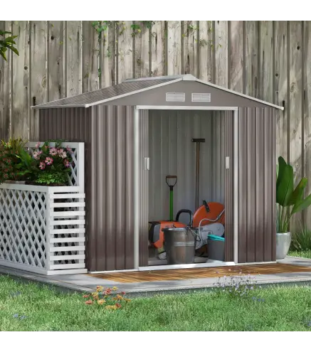 Caseta de Jardín 213x130x185 cm Cobertizo Metálico de Exterior para Almacenamiento de Herramientas Gris