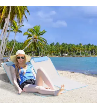 Conjunto de 2 Esterillas con Respaldo Reclinable en 5 Niveles Reposacabezas y Bolsa de Transporte 134x48x33-43 cm Beige