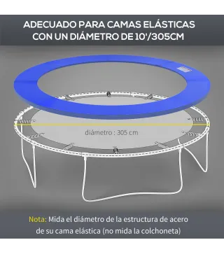 Cubierta de Protección Acolchada Borde de Seguridad para Trampolines Cama Elástica con Diámetro Ø305 cm Azul