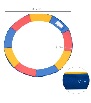 Cubierta de Protección Acolchada Borde de Seguridad para Trampolines Cama Elástica con Diámetro Ø305 cm Multicolor