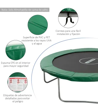 Cubierta de Protección Acolchada Borde de Seguridad para Trampolines Cama Elástica con Diámetro Ø305 cm Verde