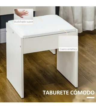 Tocador de Maquillaje con Taburete y Espejo de Estilo Moderno con 4 Cajones 4 Compartimientos 80x38x143 cm Blanco