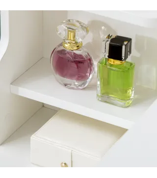 Tocador de Maquillaje con Taburete y Espejo de Estilo Moderno con 4 Cajones 4 Compartimientos 80x38x143 cm Blanco